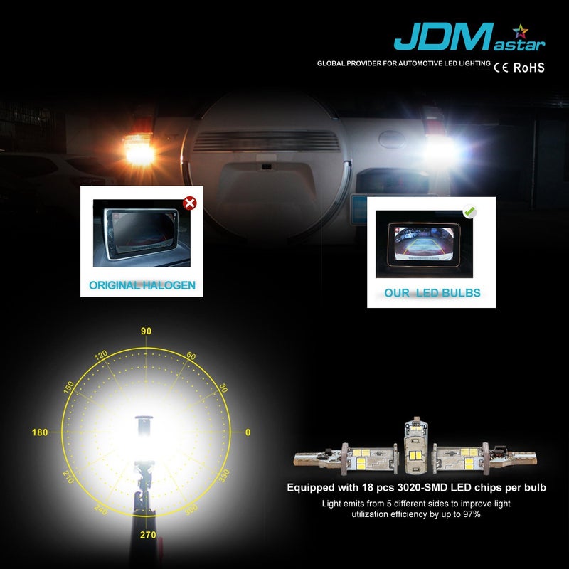 JDM ASTAR High Performance Super Bright Error Free 360-Degree Shine 921 912 GX-3020 Chipsets White LED Bulbs For Backup Reverse Lights Only (US Patent number US-D815762-S) - Image 4